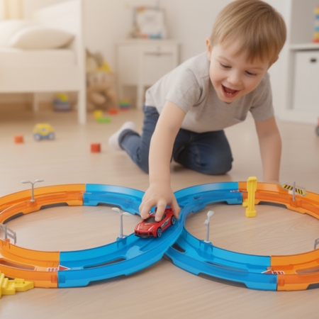 Tor Wyścigowy Samochodowy Pull Back Dla Dzieci 160 cm + Samochód 18 el.