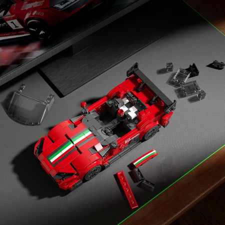 Klocki Konstrukcyjne Auto Samochód Wyścigowy 449 Elementów + Gablota MOULD KING