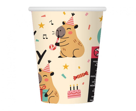 Talerzyki Papierowe 18 cm + Kubeczki 250 ml Kapibara Happy Birthday 12 szt.
