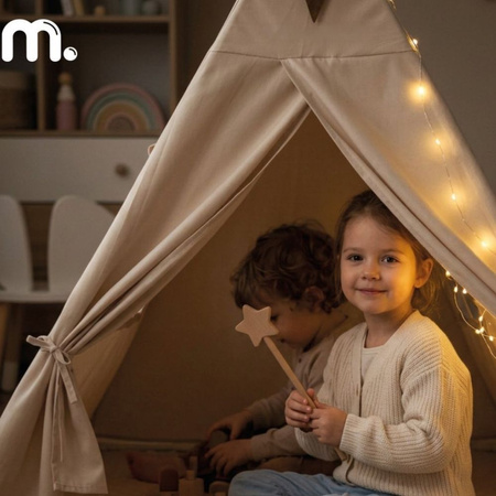 Namiot Tipi Dla Dzieci 110×110×120 cm Z Matą Do Pokoju  Girlanda Lampki LED