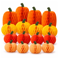 Rozety Papierowe Dynie Zestaw 16 szt. Dekoracja Na Halloween Jesień Honeycomb