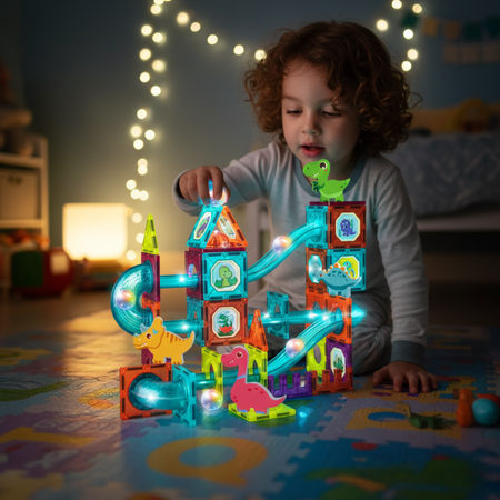 Klocki Magnetyczne Konstrukcyjne Świecący Tor Zestaw Dla Dzieci 86 el.