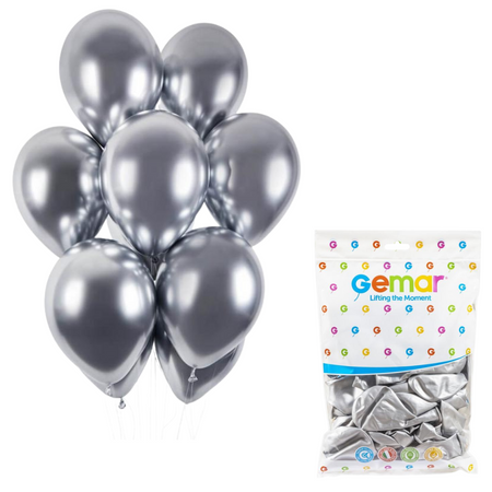 Balony Lateksowe Srebrne Klasyczne Chromowane Na Ślub Wesele 33cm - 50 szt.