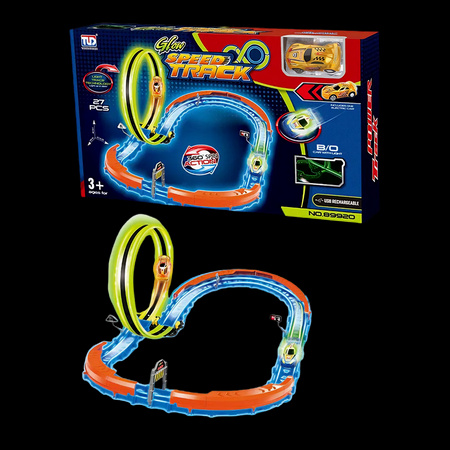 Tor Samochodowy Wyścigowy Świecący W Ciemności + Samochód