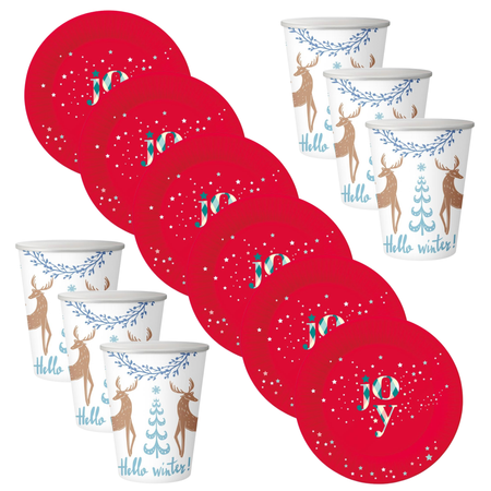 6x Talerzyki 18 cm + 6x Kubeczki 250 ml Papierowe Na Boże Narodzenie GODAN