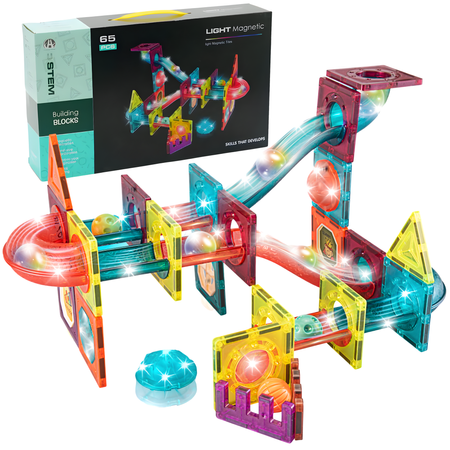 Klocki Magnetyczne Konstrukcyjne Świecący Tor Zestaw Dla Dzieci 65 el. 