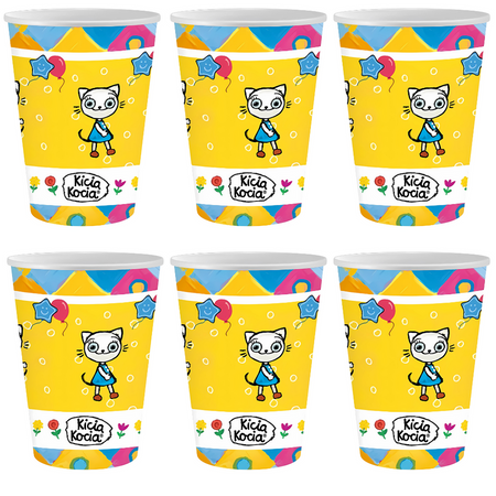 Kubeczki Papierowe Ozdobne Na Przyjęcie 250 ml Kicia Kocia GODAN 6 szt.