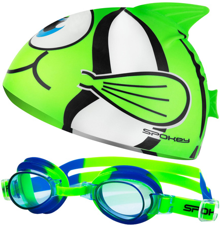 Zestaw Okularki Pływackie Do Pływania Na Basen ANTI-FOG + Czepek MARLIN + Zatyczki Do Uszu