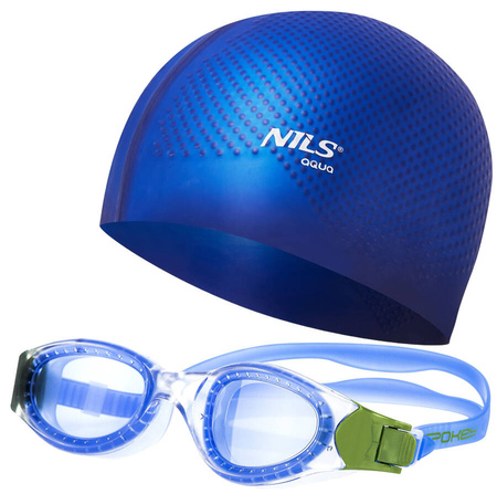 Okulary Pływackie Na Basen + Czepek Pływacki Kąpielowy + Zatyczki Do Uszu