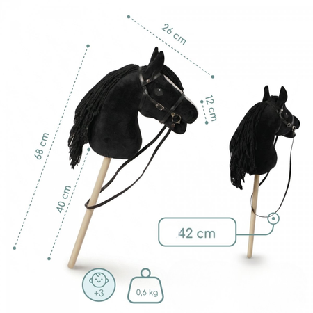 Hobby Horse Konik Na Patyku Kiju Do Skakania Z Grzywą Czarny MAMABRUM