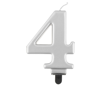 Świeczka Urodzinowa Srebrna Dekoracyjna Na Tort Cyfra 4 Metaliczna GODAN