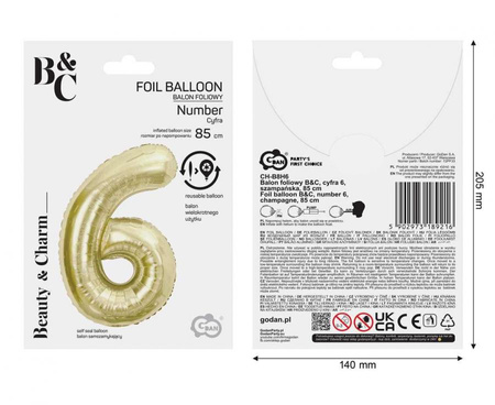 Balon Foliowy Na Urodziny Rocznicę Dekoracja Cyfra 6 85 cm Na Hel GODAN