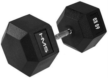 Ciężarek Hantla Sześciokątna Gumowana Do Treningu HEX PRO 60 kg HMS