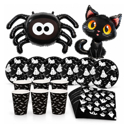 Talerzyki Kubeczki Serwetki Duszki Nietoperze + 2 Balony Na Halloween 34el.