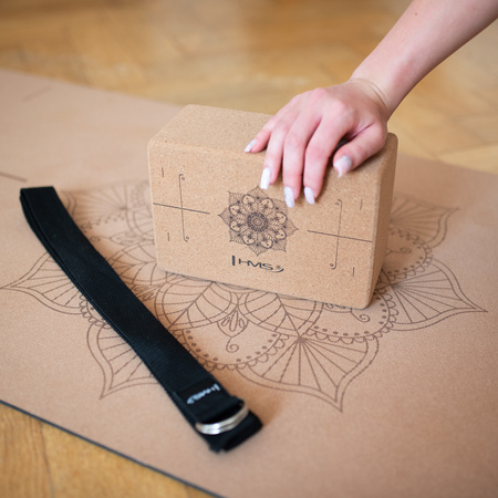 Mata Korkowa Antypoślizgowa Do Ćwiczeń Fitness + Kostka + Pasek Do Jogi