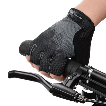 Rękawiczki Rowerowe Kolarskie Krótkie Na Rzep Bez Palców Czarne METEOR