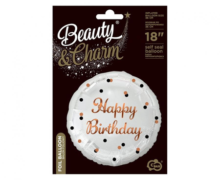 Balon Foliowy Dekoracyjny Imprezowy Na Urodziny Happy Birthday Biały 18"