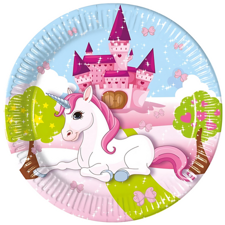 Talerzyki Papierowe Ozdobne Na Przyjęcie Urodziny 20 cm Jednorożec 8 szt.