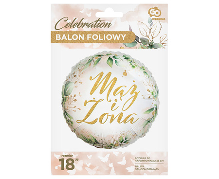 Balon Foliowy Okrągły Dekoracyjny Mąż i Żona Na Ślub Wesele Przyjęcie 18"