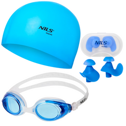 Zestaw Pływacki 3w1 Na Basen Okularki + Czepek + Zatyczki NILS