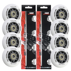 Kółka Do Rolek Kauczukowe 72 mm Zestaw 8 szt. + Łożyska ABEC-9 Białe Matowe