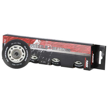 Kółka Do Rolek Kauczukowe 64mm Zestaw 8 szt. + Łożyska ABEC-9 Czarne Matowe