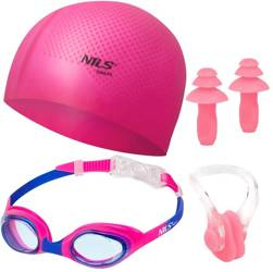 Zestaw Pływacki Na Basen 3w1 Okularki + Czepek + Zatyczki Do Wody NILS