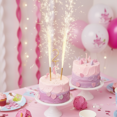 Zimne Ognie Urodzinowe Dekoracyjne Na Tort Imprezę Złote GODAN Cyfra 2