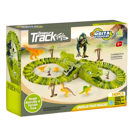 Tor Wyścigowy Samochodowy Dinozaury Tunele + Autko 140 Elementów Dla Dzieci