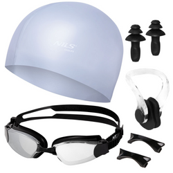 Zestaw Pływacki 3w1 Regulowane Okularki + Czepek + Zatyczki NILS