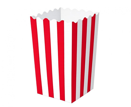 Pudełko Na Popcorn Kubełek Pojemnik Na Przekąski Czerwono-Białe Paski 8szt.