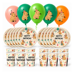 Talerzyki 18 cm Kubeczki 250 ml Balony Kapibara Zestaw Na Urodziny 29 el.