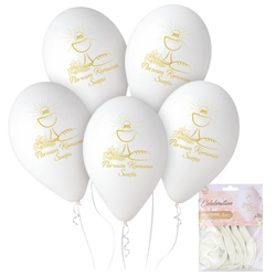 Balony Lateksowe Białe Kielich Pierwsza Komunia Święta 13" Zestaw 5 szt.