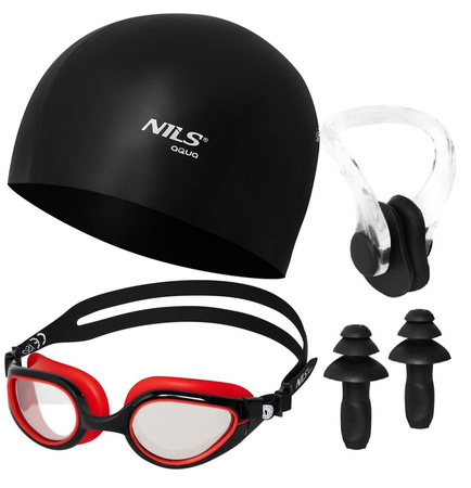 Zestaw Dziecięcy Na Basen Okularki + Czepek + Zatyczki Do Wody NILS