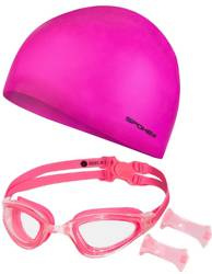 Zestaw Kąpielowy Na Basen Różowy Czepek + Różowe Okularki Pływackie NILS