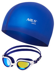 NILS Zestaw Pływacki Okularki Anti-Fog + Czepek Silikonowy Na Basen