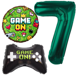 Balony Foliowe Na 7 Urodziny Dla Dziecka GAME ON 3 szt. Duże Cyfra 85 cm