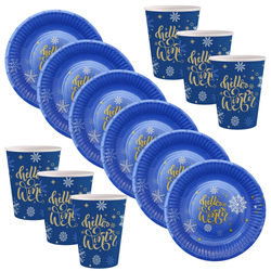 Talerzyki 18 cm + Kubeczki 250 ml Papierowe Świąteczne Hello Winter GODAN