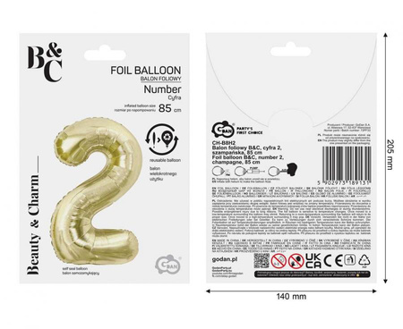 Balon Foliowy Na Urodziny Rocznicę Dekoracja Cyfra 2 85 cm Na Hel GODAN