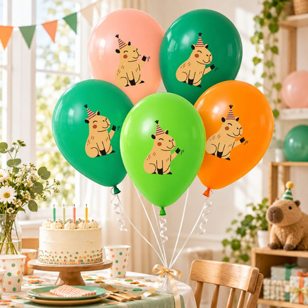 Balon Lateksowe Urodzinowe Kapibara Na Przyjęcie Imprezę Zestaw 5 szt. 12"
