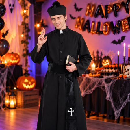 Ksiądz Kostium Sutanna Na Halloween Dla Dorosłych Rozmiar L + Pas + Krzyż