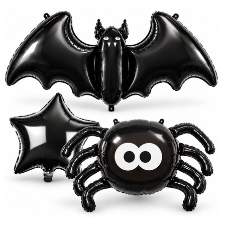 Balony Foliowe Na Halloween Imprezę Zestaw 3 szt. Nietoperz Pająk Gwiazda