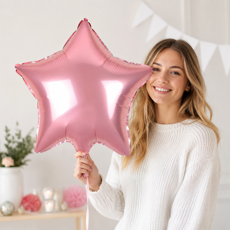 Balon Foliowy Dekoracyjny Ozdobny Gwiazda Na Urodziny Jasnoróżowy 19"