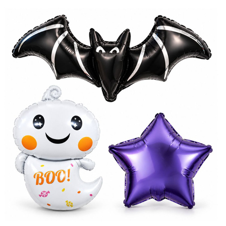 Balony Foliowe Na Halloween Imprezę Zestaw 3 szt. Duszek Gwiazda Nietoperz