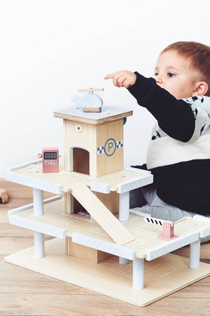 Duży Drewniany Parking Garaż + Samochodziki Zabawka Dla Dzieci MAMABRUM