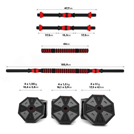 HMS Zestaw Sztangielki Hantle Ciężarki Ze Sztangą Do Ćwiczeń 2x10 kg