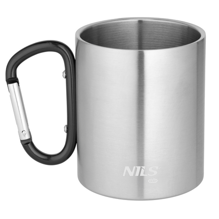Kubek Turystyczny Stalowy Z Karabińczykiem Podróżny Kempingowy 300 ml NILS