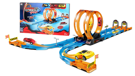 Tor Wyścigowy Samochodowy Pull Back Dla Dzieci 330 cm + 2 Samochody
