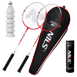 Zestaw 2 Rakiety + 6 Lotek Piórkowych Do Gry W Badmintona W Pokrowcu NILS