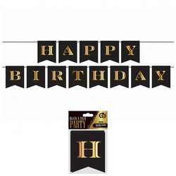 Girlanda Papierowa Baner Urodzinowy Czarny Happy Birthday GODAN 250 cm